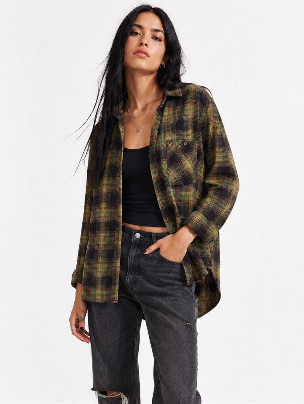 BDG Urban Outfitters Green Brown Plaid Flannel Button Down Shirt S/P